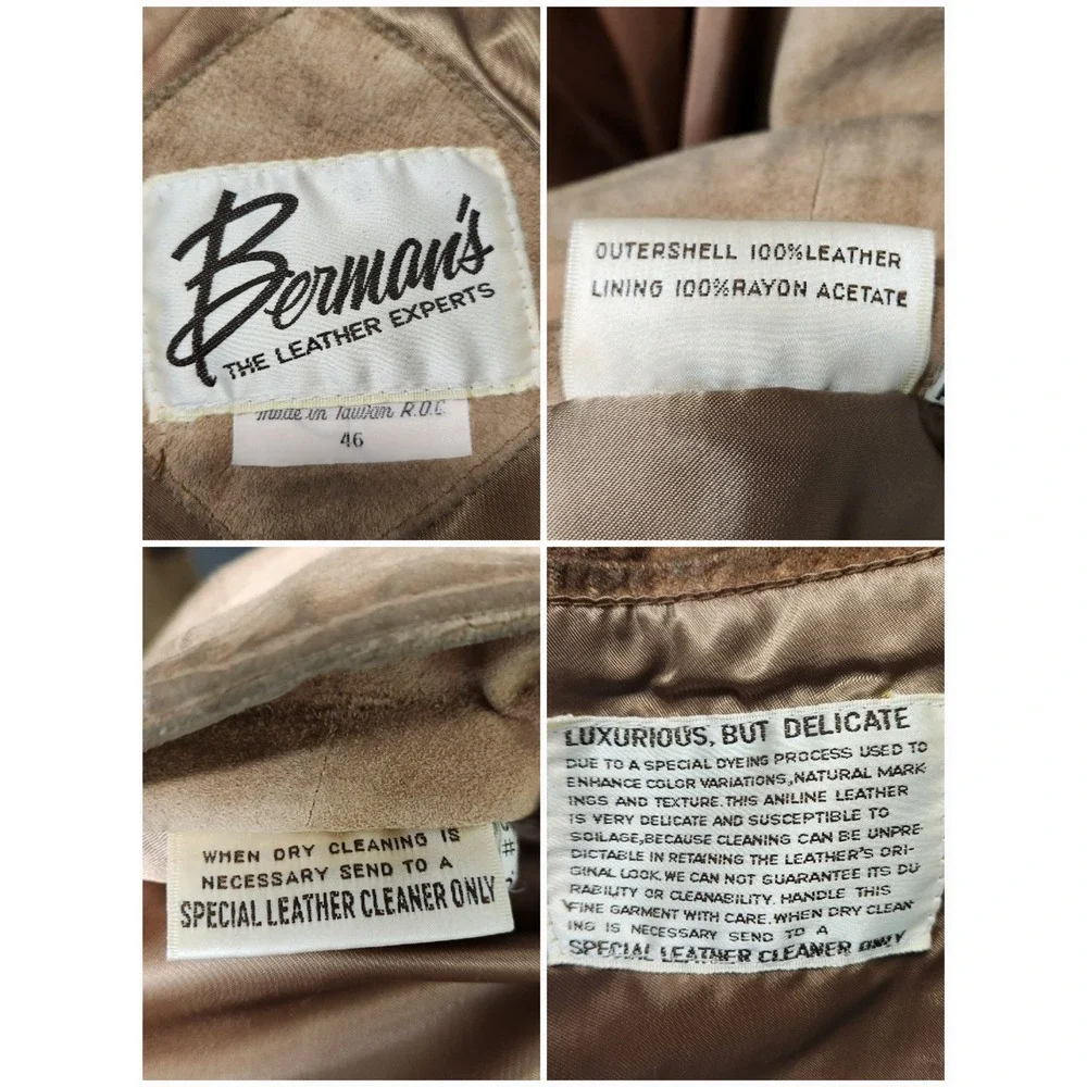 Vintage 90s Berman's Grunge Leather Blazer Tan Suede 2-Button Sport Coat Size 46